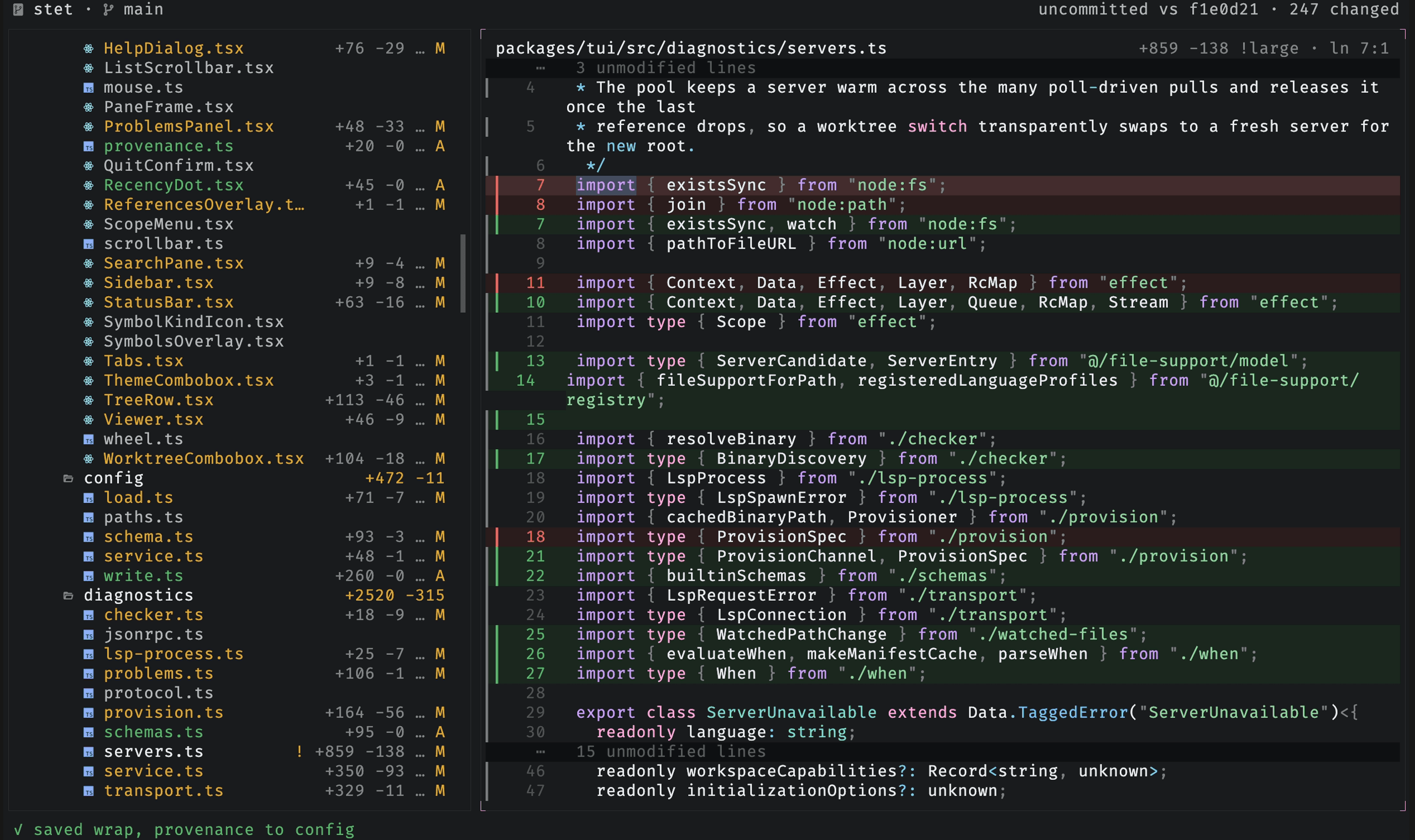 The status bar confirming ctrl-s saved the changed settings to the config file