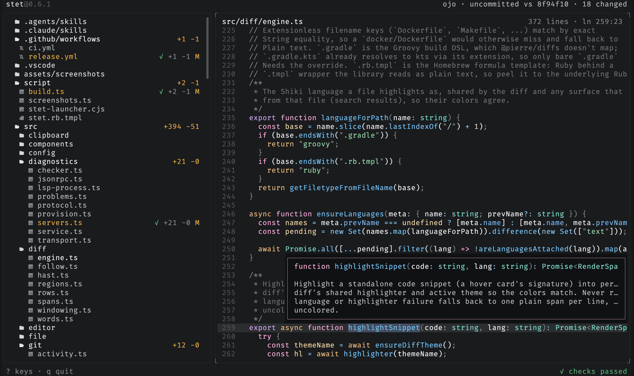 A hover card anchored at the caret showing a syntax-highlighted type signature above its docs