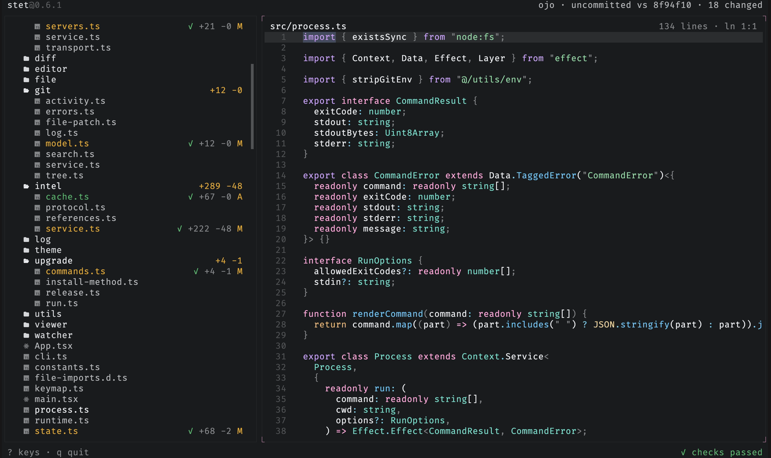 A source file open in stet with syntax highlighting and no diff gutters